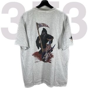 VINTAGE 1998 METAL REAPER YELLOW FIN TUNA SHIRT SZ XL LIGHT GREY RARE